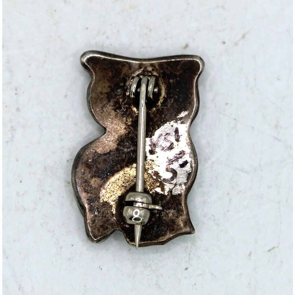 Vintage Sterling Silver Inlay Owl Fetish Brooch - Picture 2 of 2